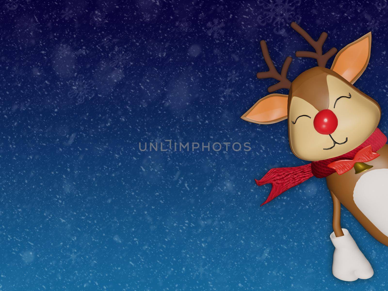 Merry Christmas and Happy New Year with cute reindeer on blue snow background for Text, WEB and banner.