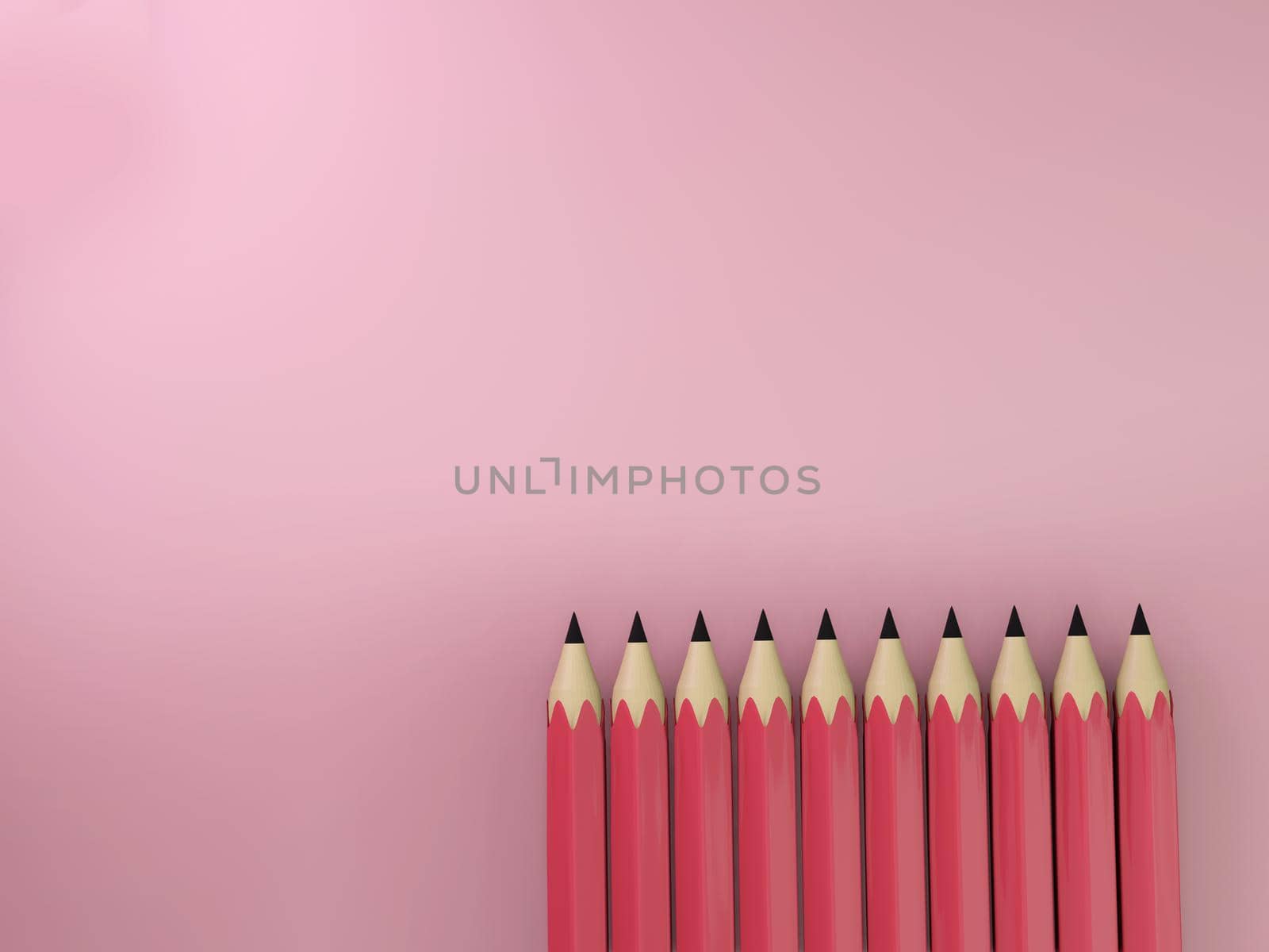 group of Realistic pink pencils Isolated pink background , tool for school or college . 3d illustration.