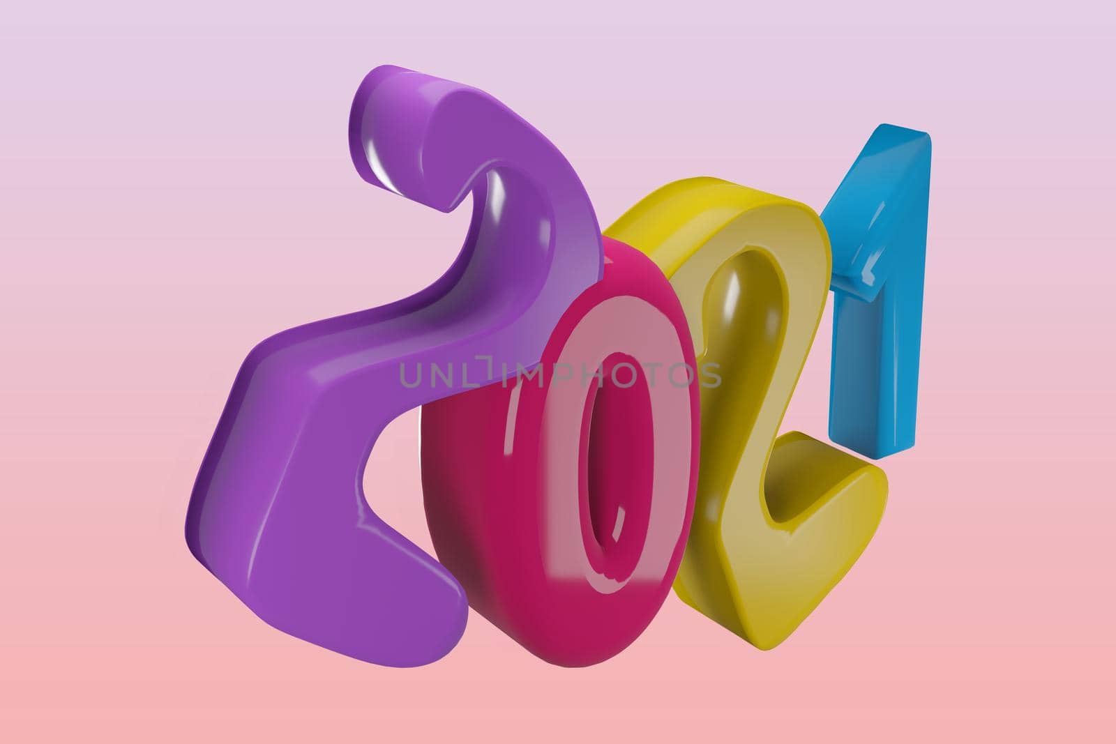 2021 new year concept. 2021 new year text pastel colorful on pink background. 3d rendering.Clipping path.