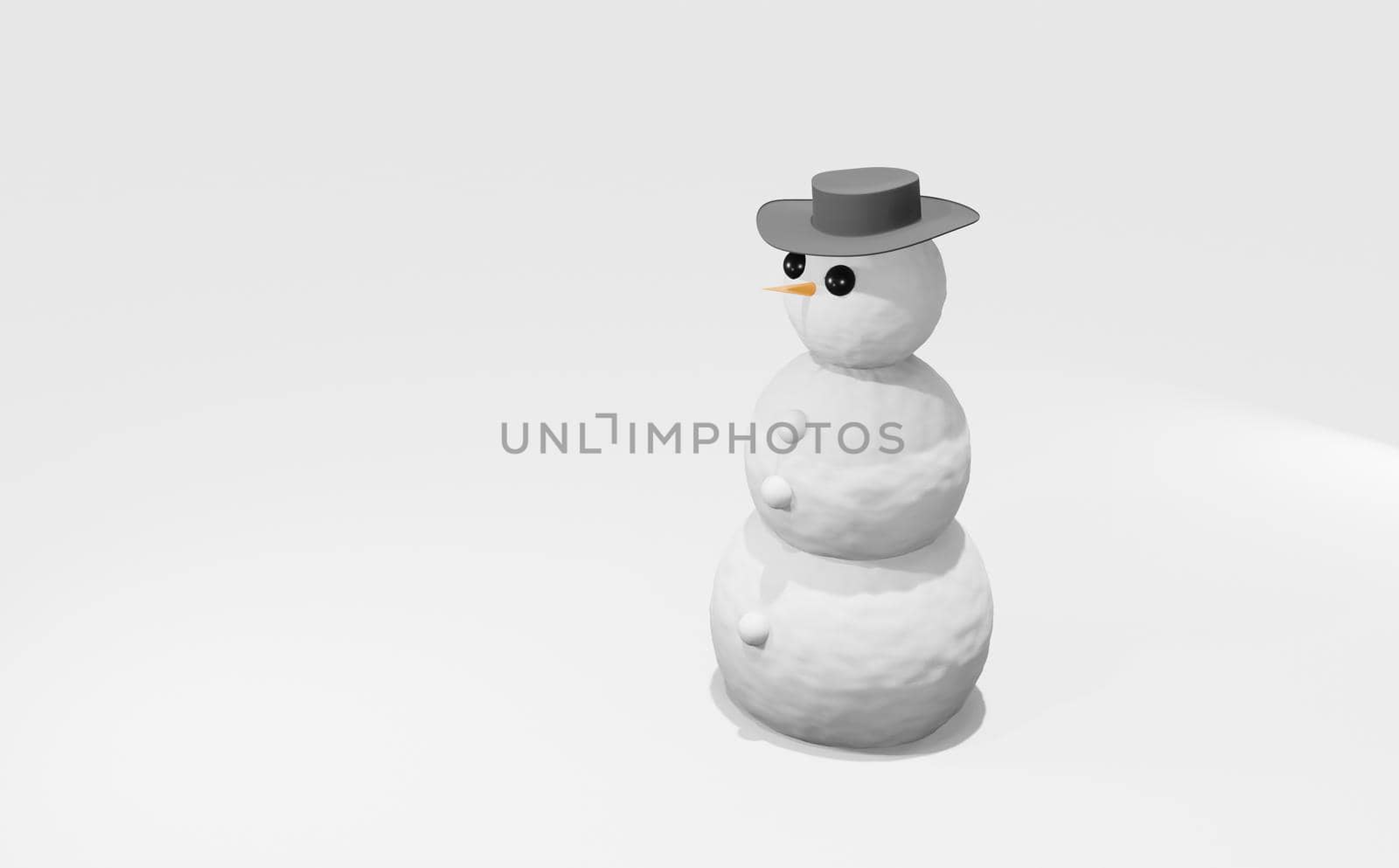 3d render character, cheerful white snowman cartoon ilustration isolated on white background.