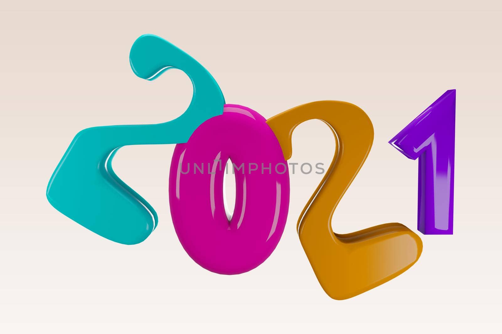 2021 new year concept. 2021 new year text pastel colorful on pink background. 3d rendering.Clipping path.