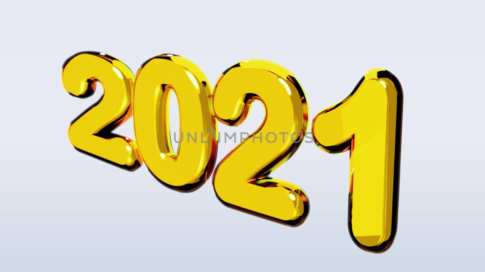 2021 golden bold word 3d-illustration isolated on white background.Clipping path.