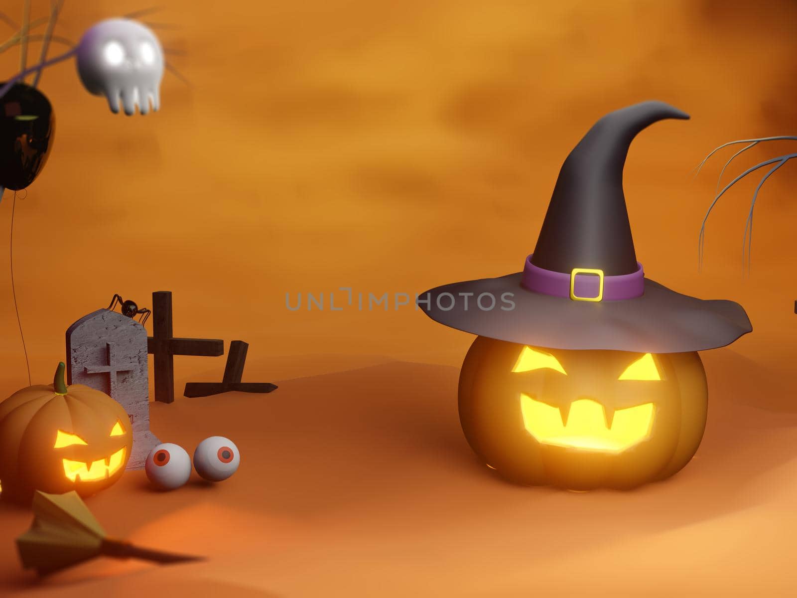 Halloween poster,invitation 3d rendering background for WEB and banner. by samunella