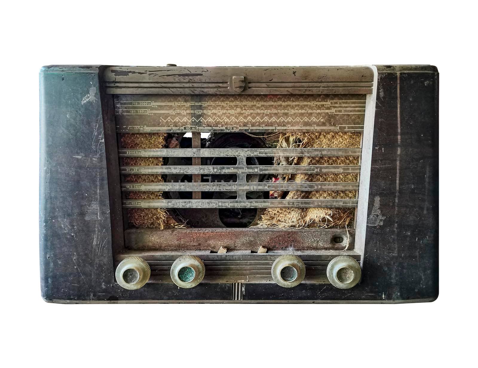 vintage wood transister radio isolated on white background by samunella