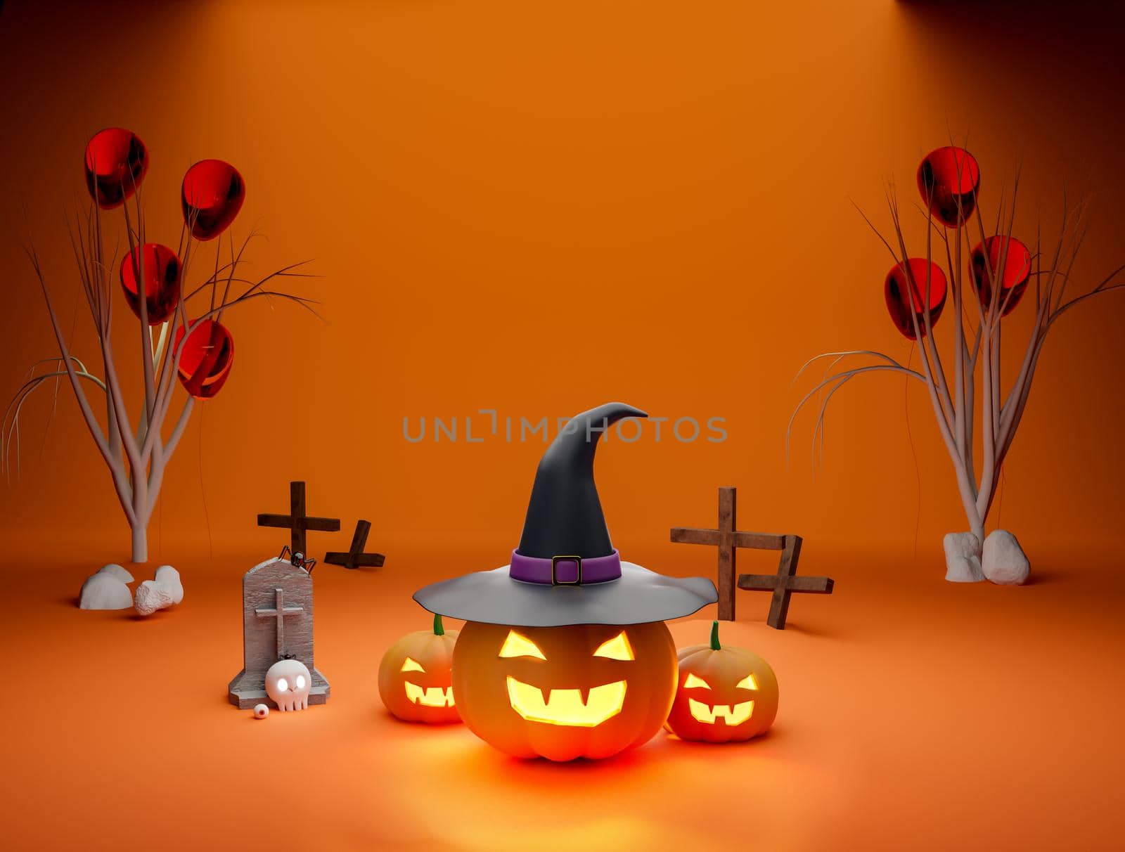 Halloween poster,invitation 3d rendering background for WEB and banner. by samunella