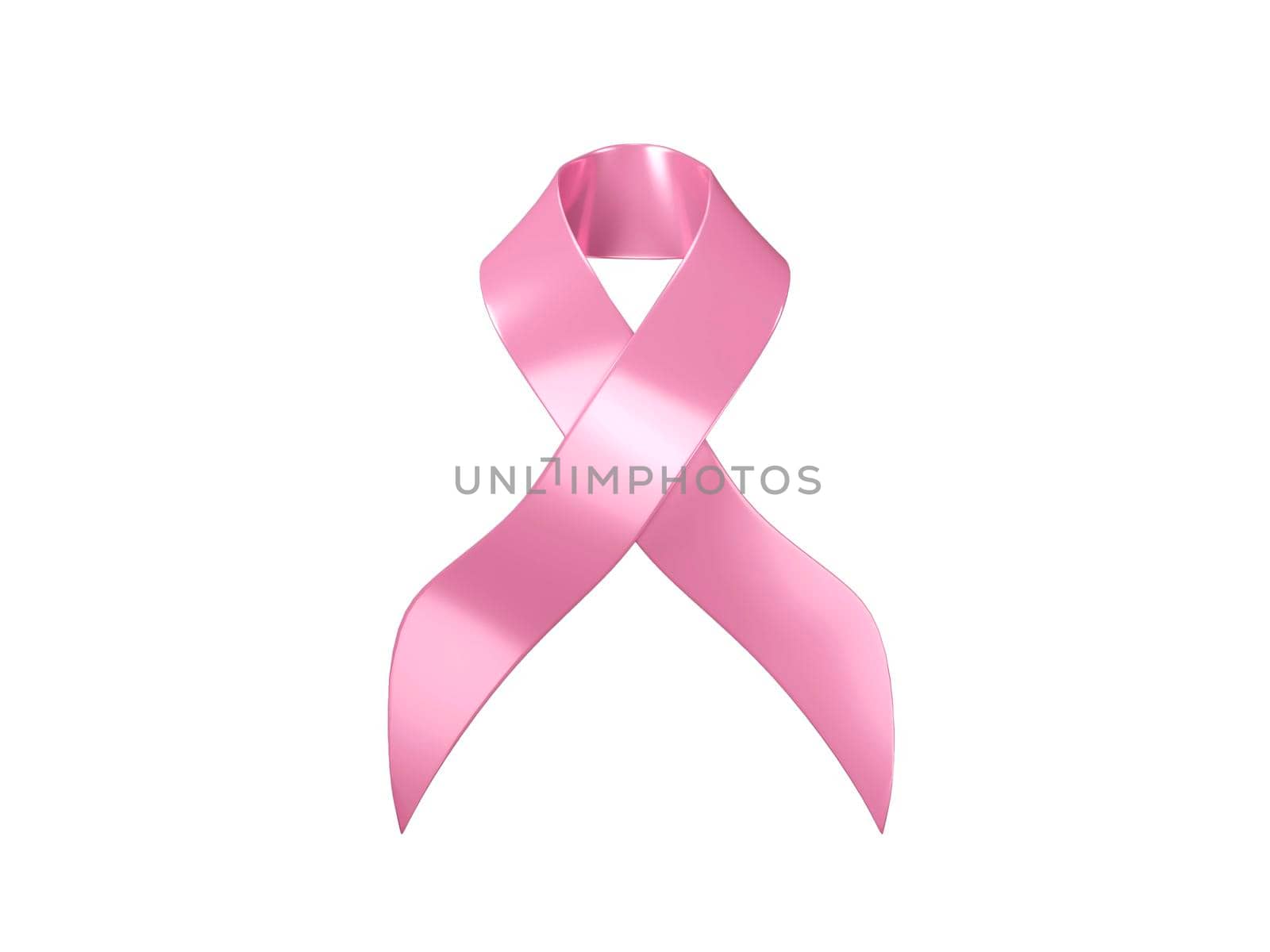 Realistic pink ribbon for breast cancer awareness symbol 3d rendering isolated on white background. Clipping path.