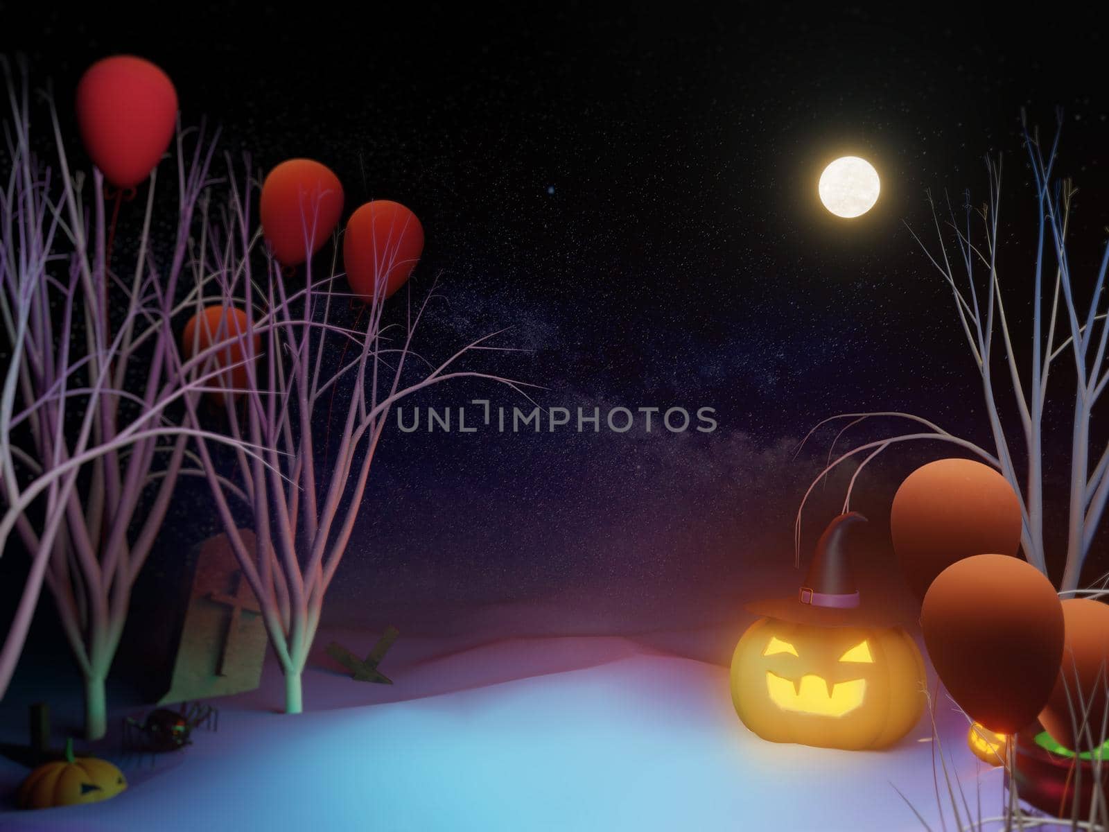 Halloween poster,invitation 3d rendering background for WEB and banner.