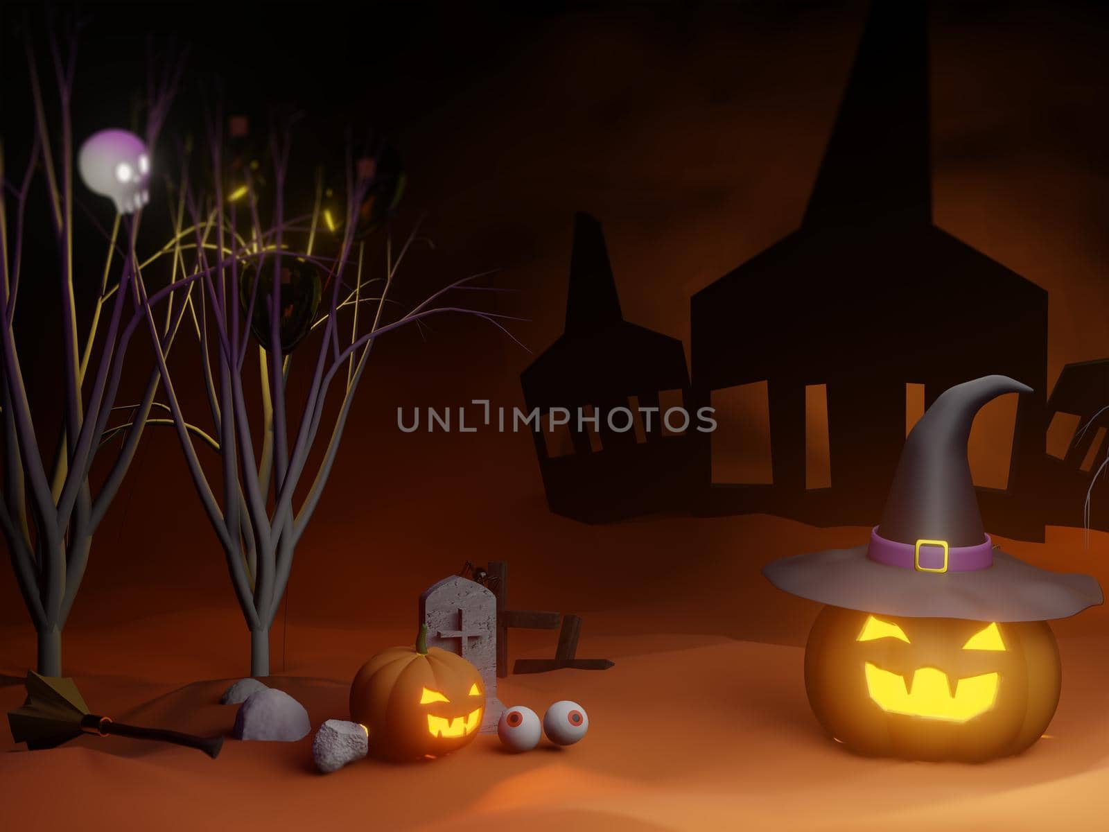 Halloween poster,invitation 3d rendering background for WEB and banner.