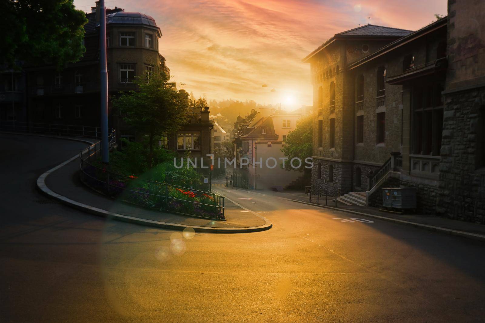 Curve of road in Switzerland. by samunella