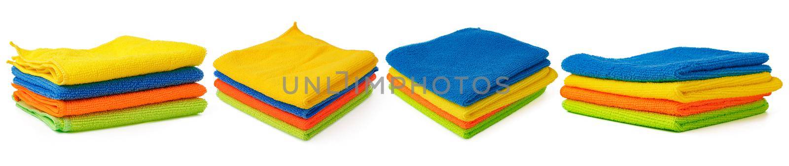 Colored rags for cleaning isolated on white background