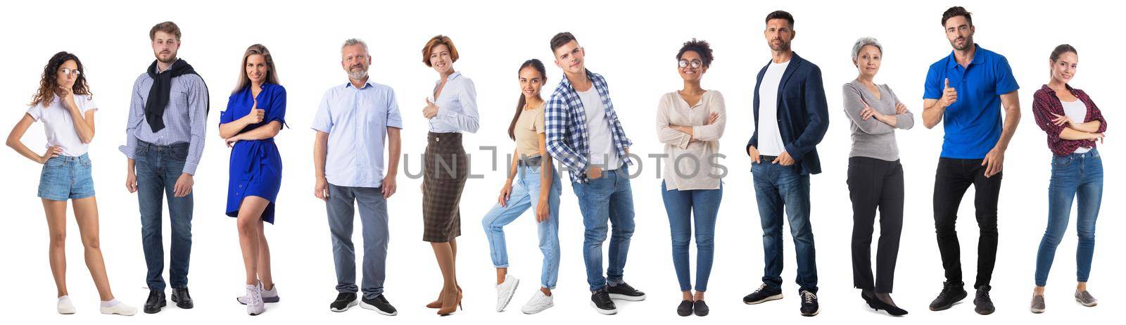 Group set of casual people full body isolated on white background