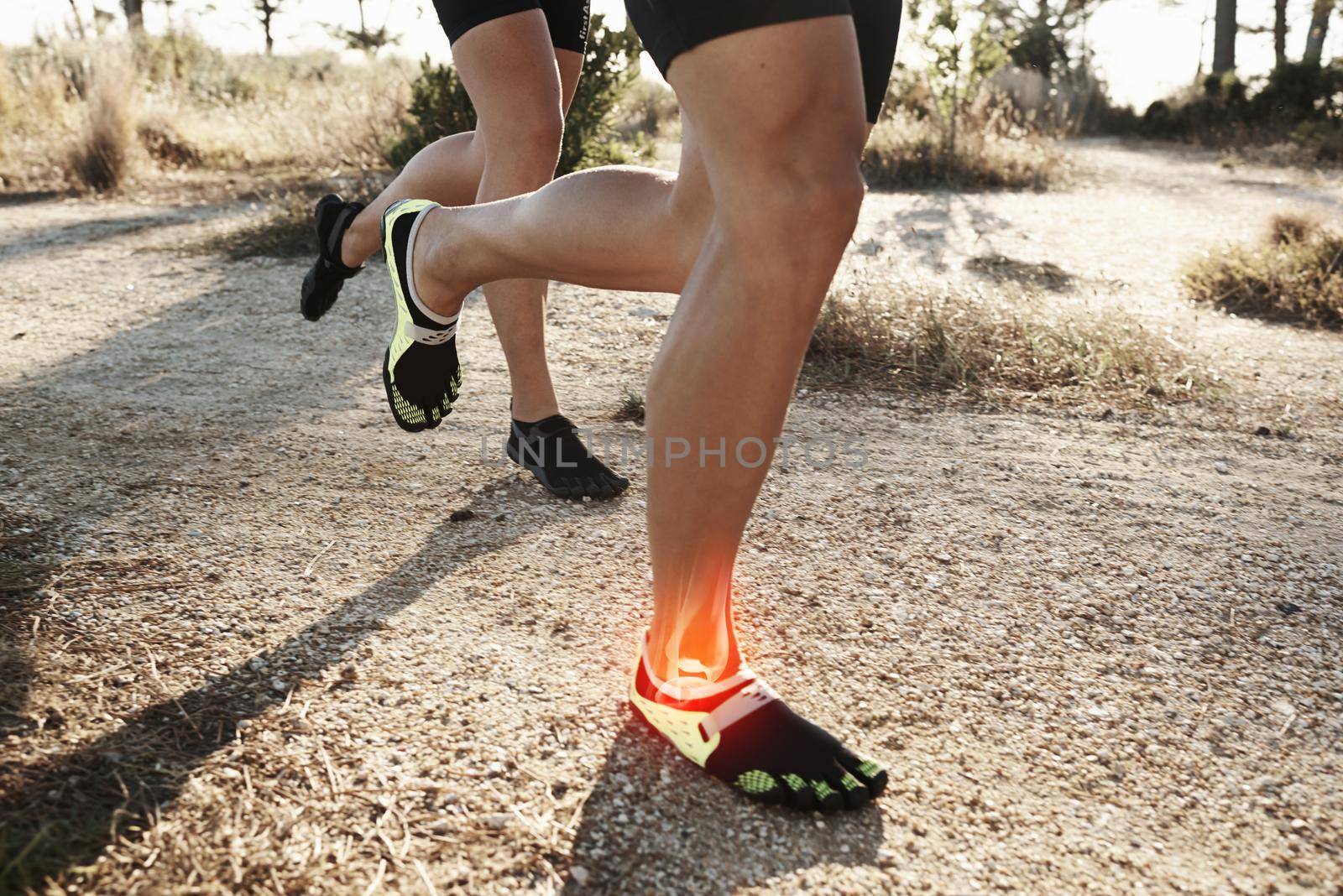 Concept shot of the pressure on ankles when running.
