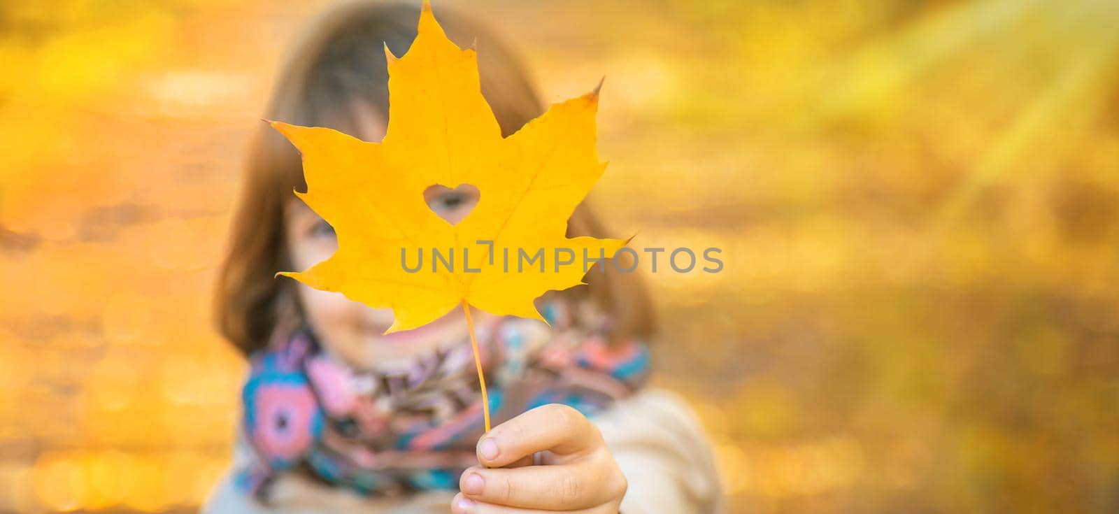 Children in the park with autumn leaves. Selective focus.