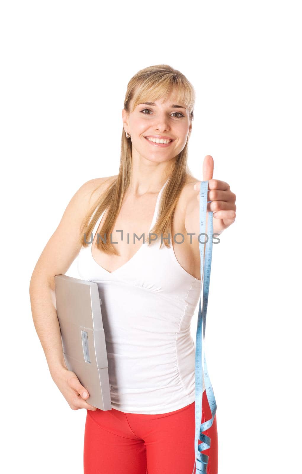 Beautiful young woman holding measuring instrument by Jyliana