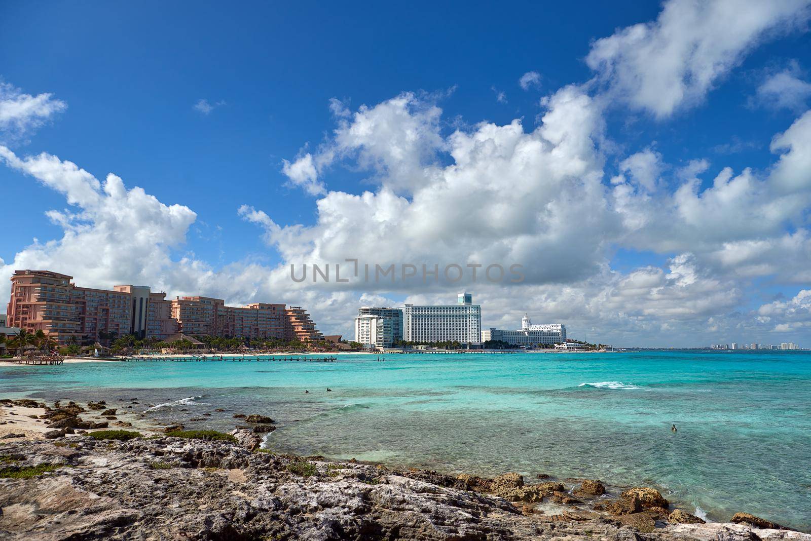 The coastline of white sand and rocks. Caribean sea.