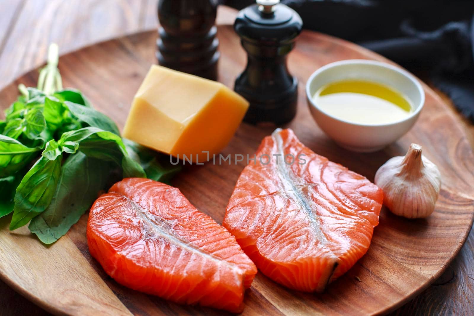 Salmon steaks with cheese and fresh ingredients by Jyliana