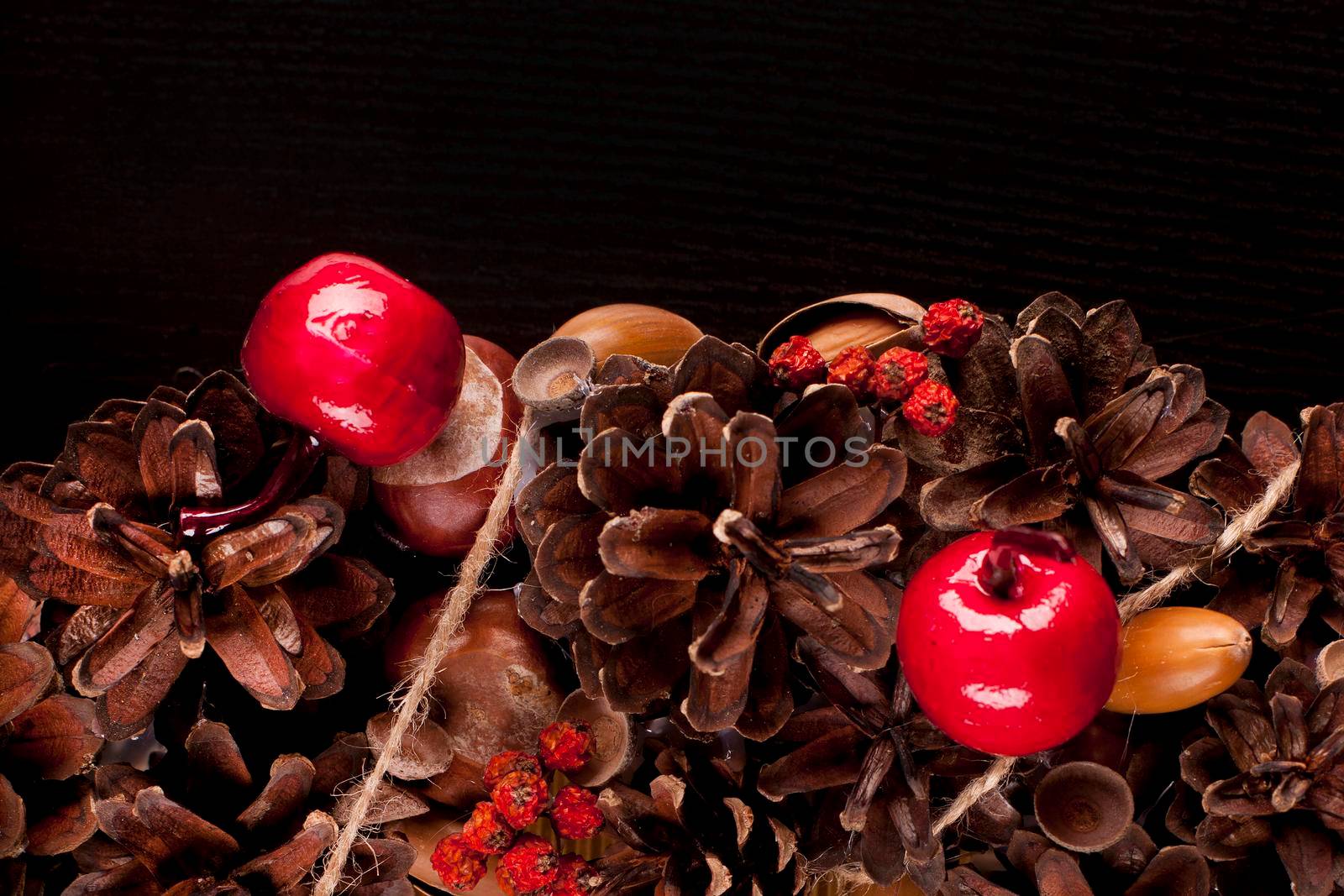 Christmas Garland. Card with wreath isolated black copy space