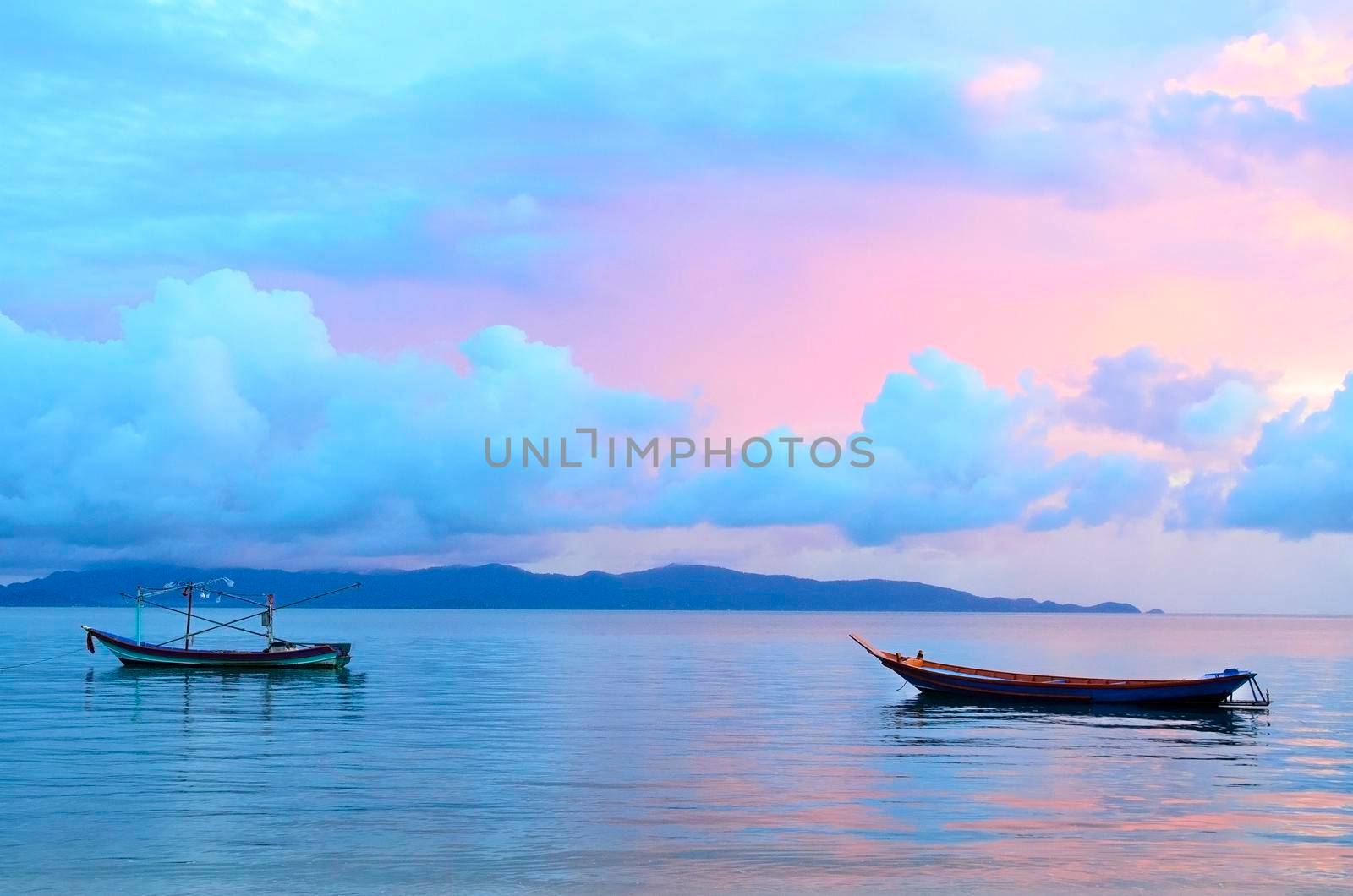 Sail Boat at sunrise beautiful color sky by Jyliana