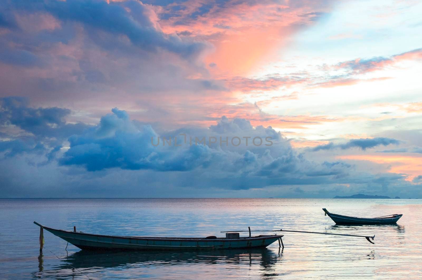 Sail Boat at sunrise beautiful color sky by Jyliana