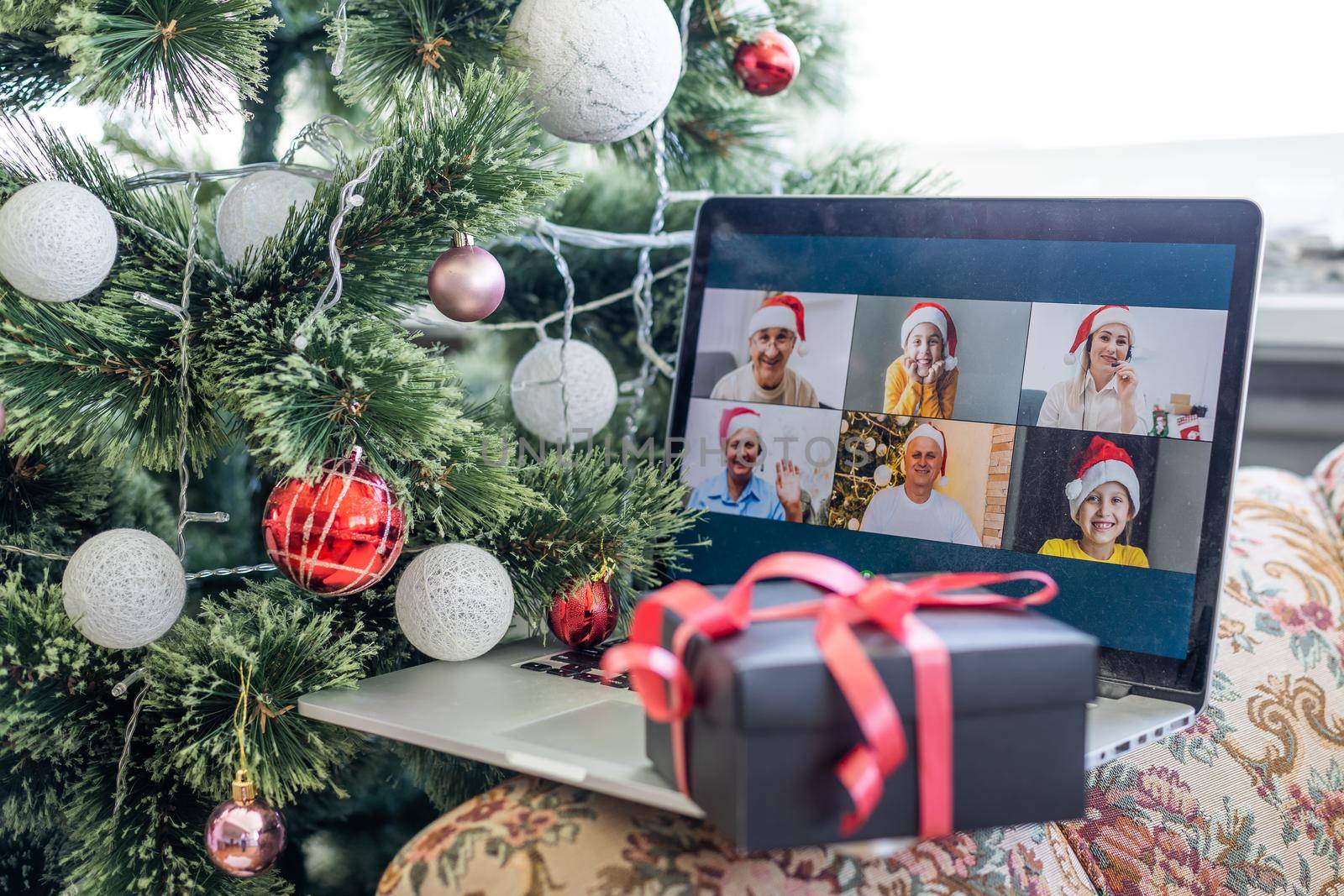 Laptop, christmas. Video call with the family in times of coronavirus. by Andelov13