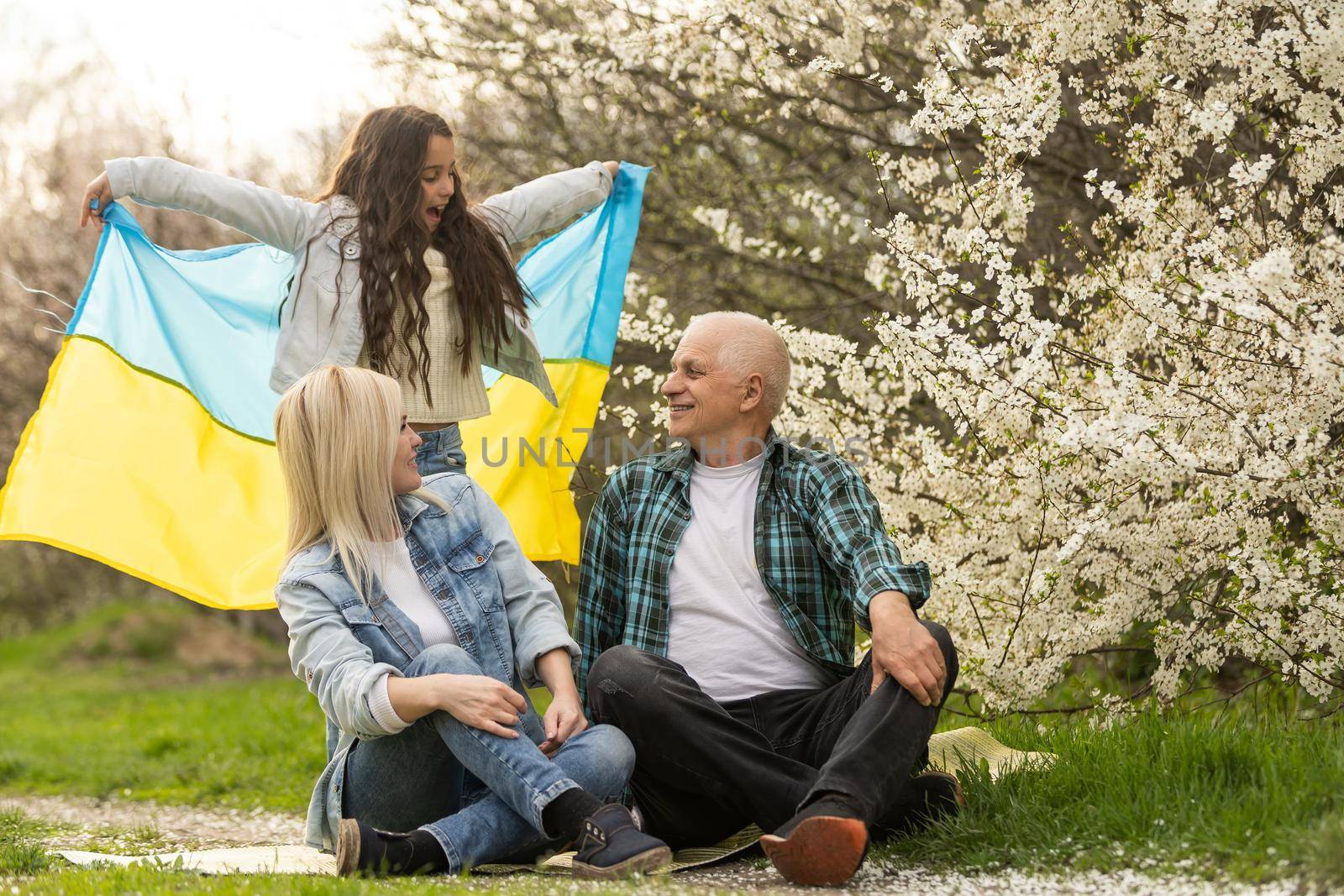 family wreaths blue and yellow flag of Ukraine. Family, unity, support. Ukrainians are against war. Woman and child. Freedom to Ukraine. Stop Russian aggression