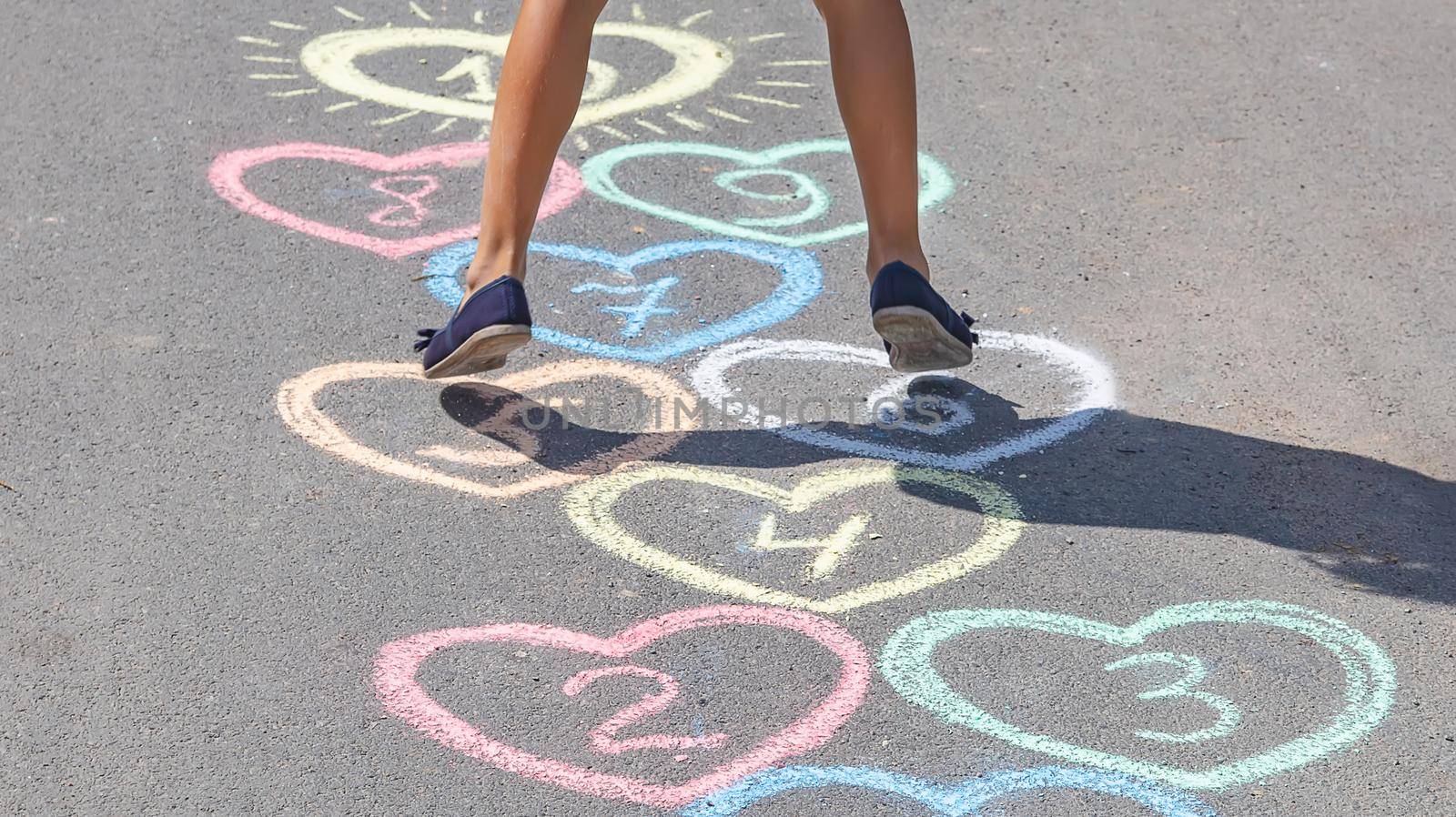 Children's hopscotch game on the pavement. selective focus.