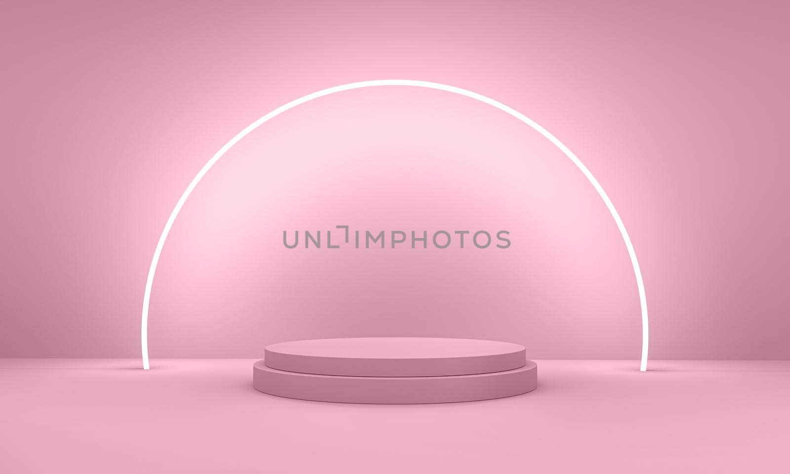 Neon podium for valentine's day, abstract geometric design pink background. 3d rendering.