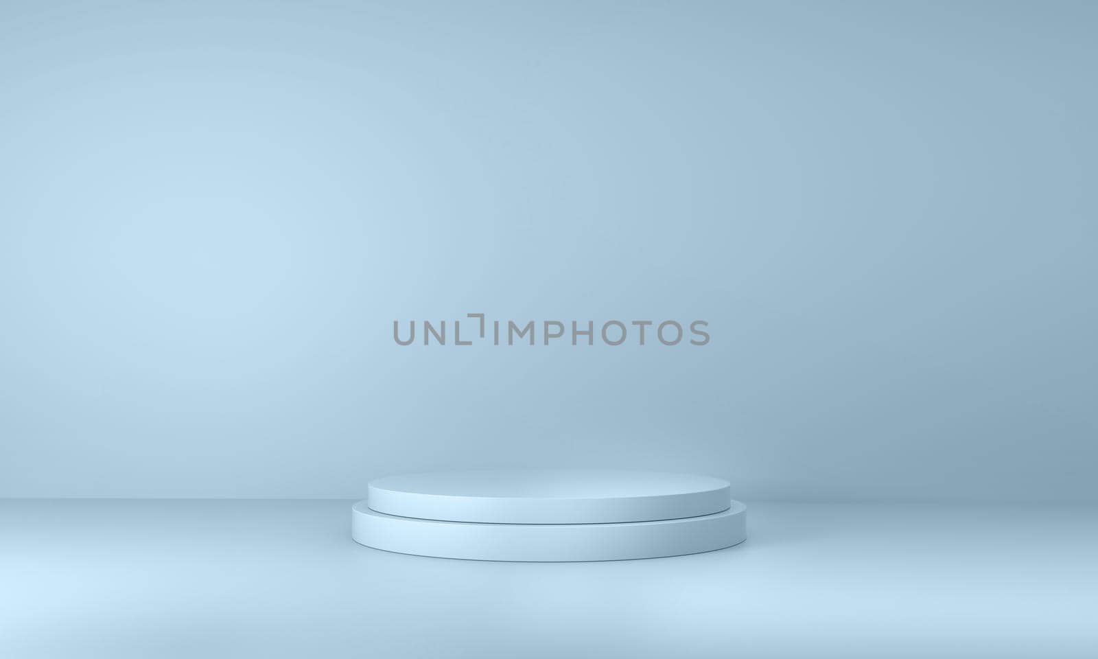 Mockup podium for product display, 3d rendering of showroom or exhibition premium in blue background.
