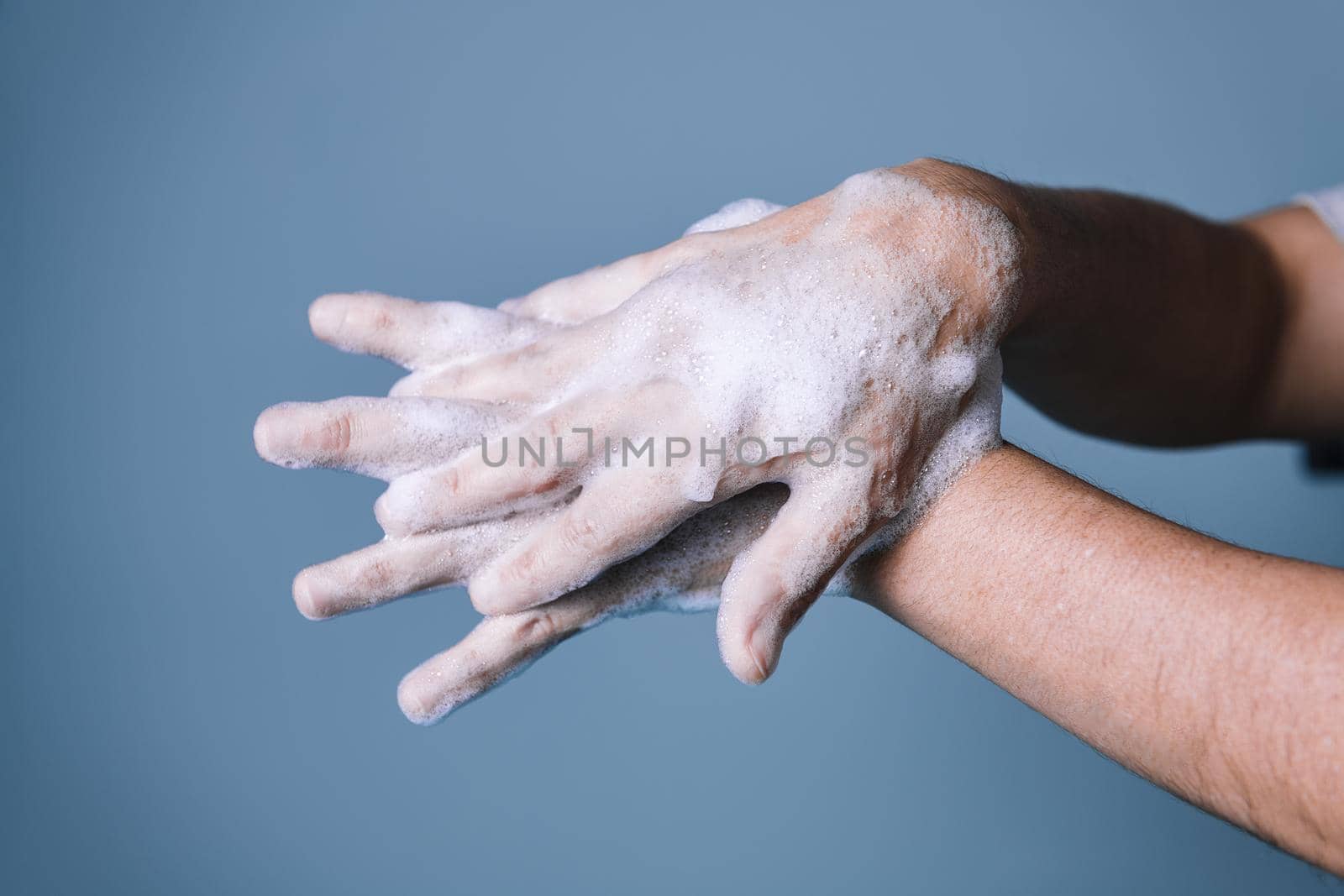 step by step procedure for correct hand washing for proper disinfection, step four, virus and bacteria prevention concept, horizontal photo, copy space for text