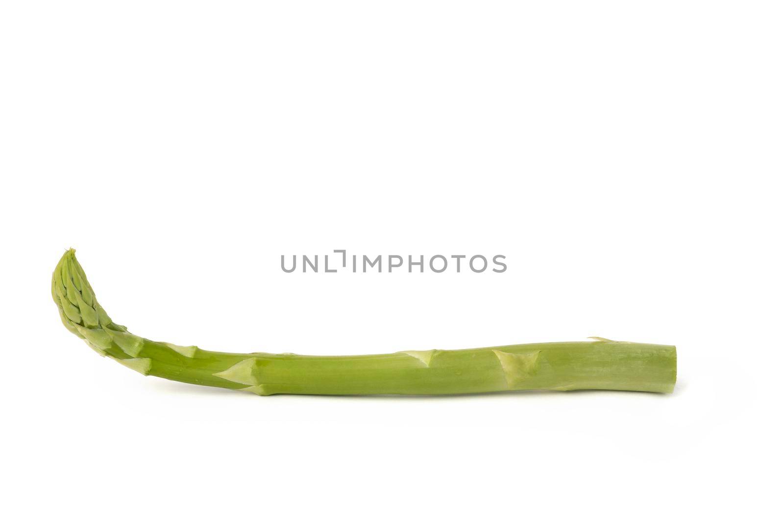 Bunch of fresh green asparagus isolated on white background. Freshly picked asparagus with water drops isolated on white background