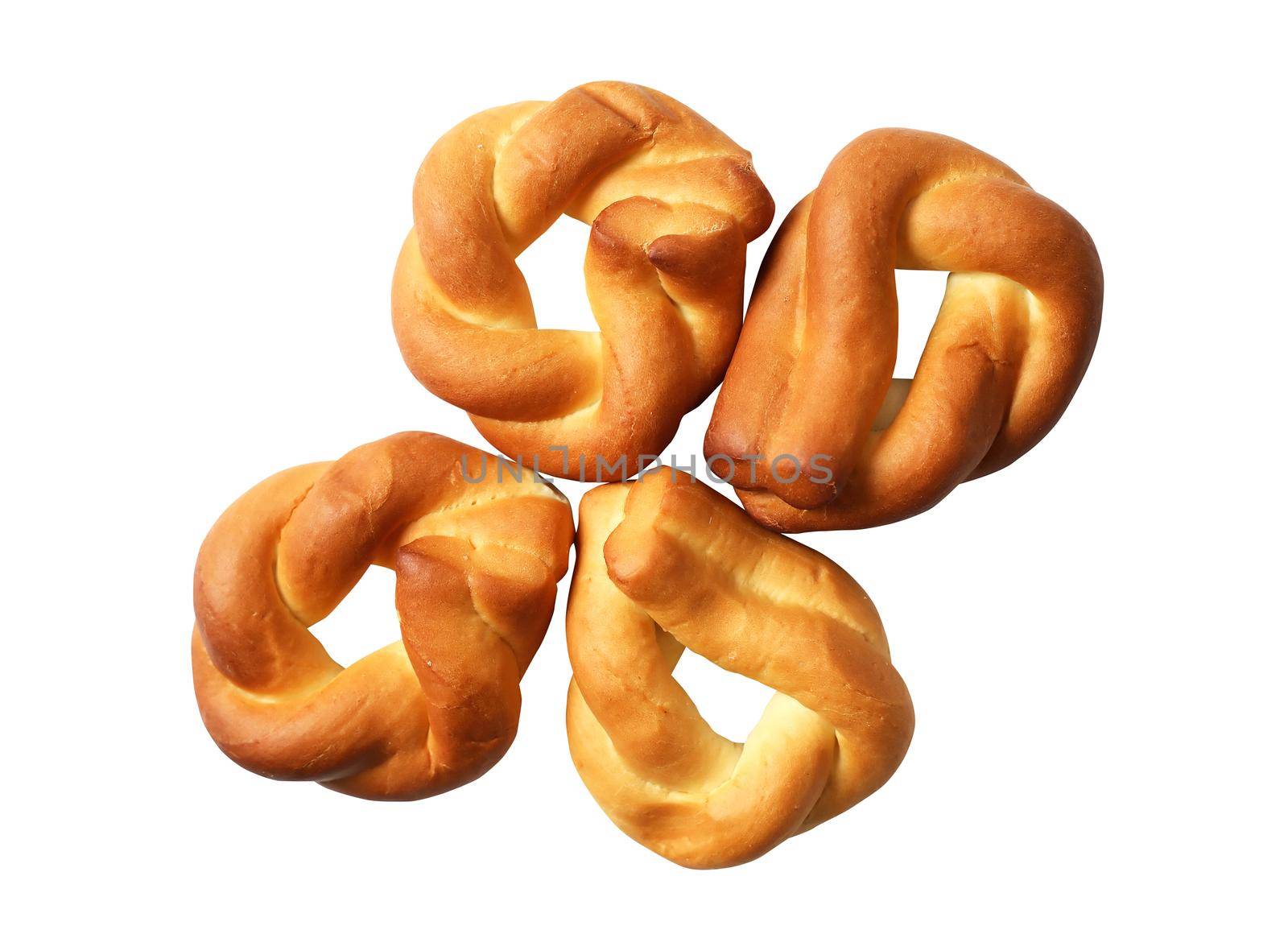 Few freshness bagels isolated on white background with clipping path