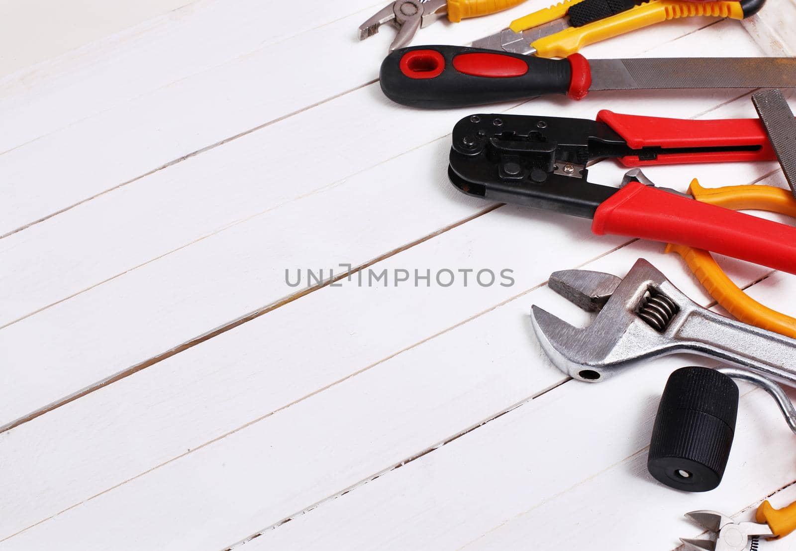 Construction Equipment on white Wood - Stock Image by Jyliana