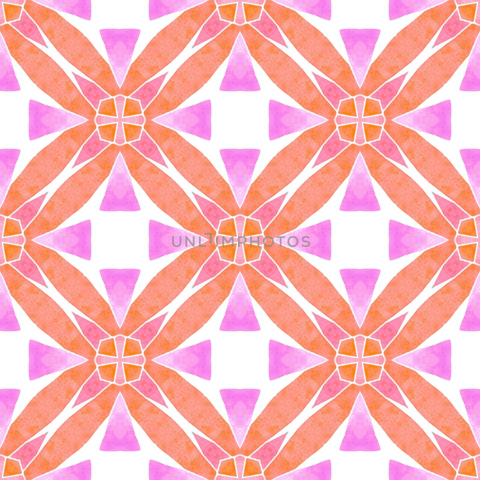 Medallion seamless pattern. Orange outstanding boho chic summer design. Textile ready delicate print, swimwear fabric, wallpaper, wrapping. Watercolor medallion seamless border.