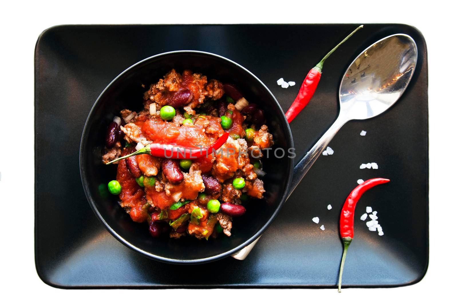 Chilli Con Carne, black plate by Jyliana