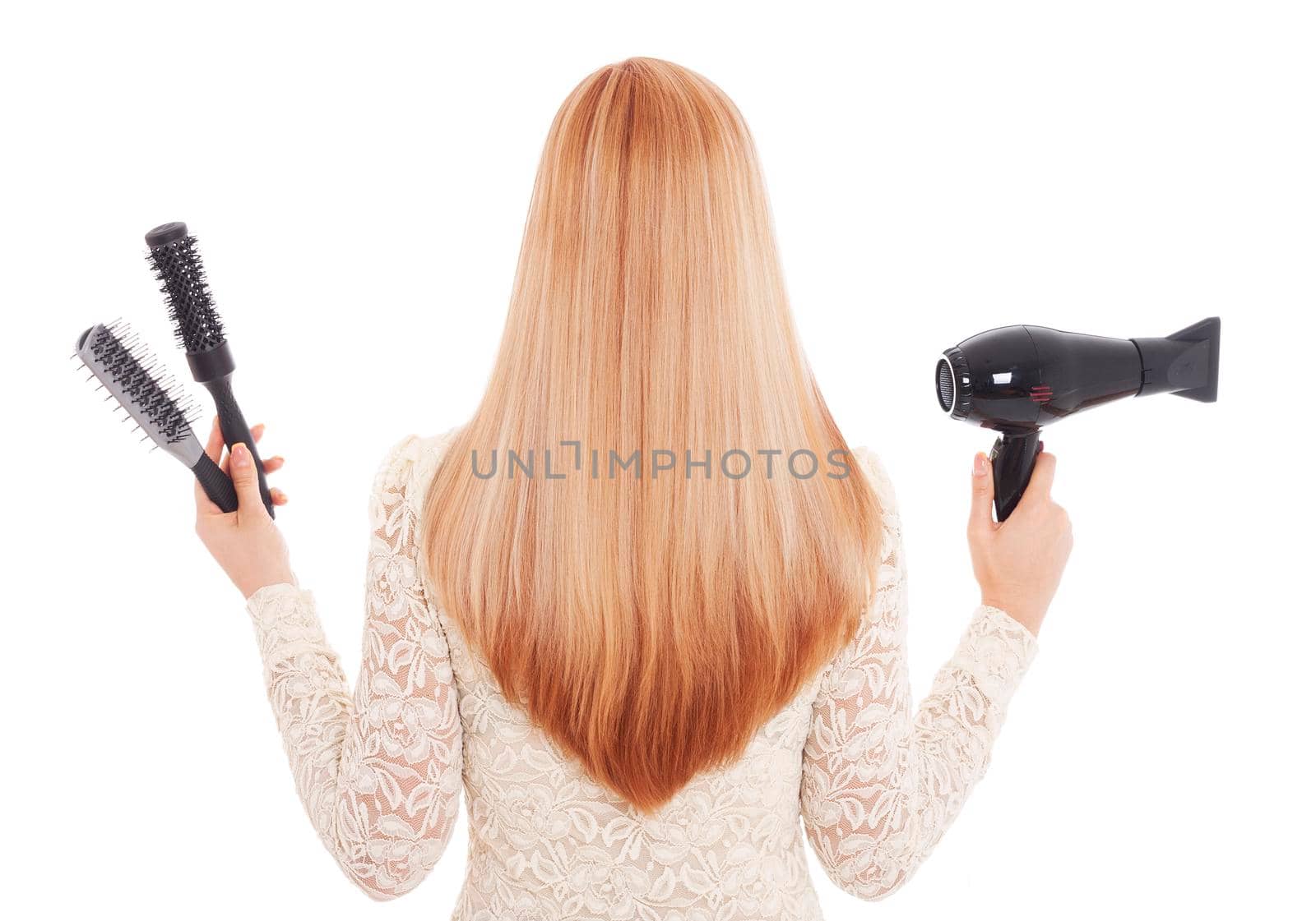 Redhead hair and hairdresser's tools - Stock Image by Jyliana