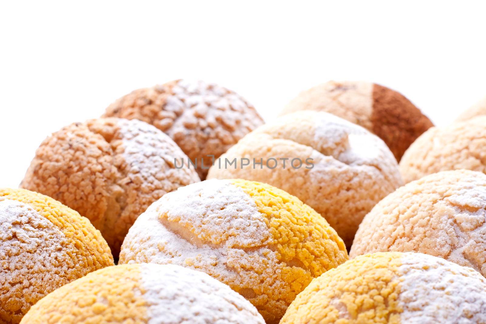 Chocolate filled Sweet Bun. Baking goods on white backround - Stock image