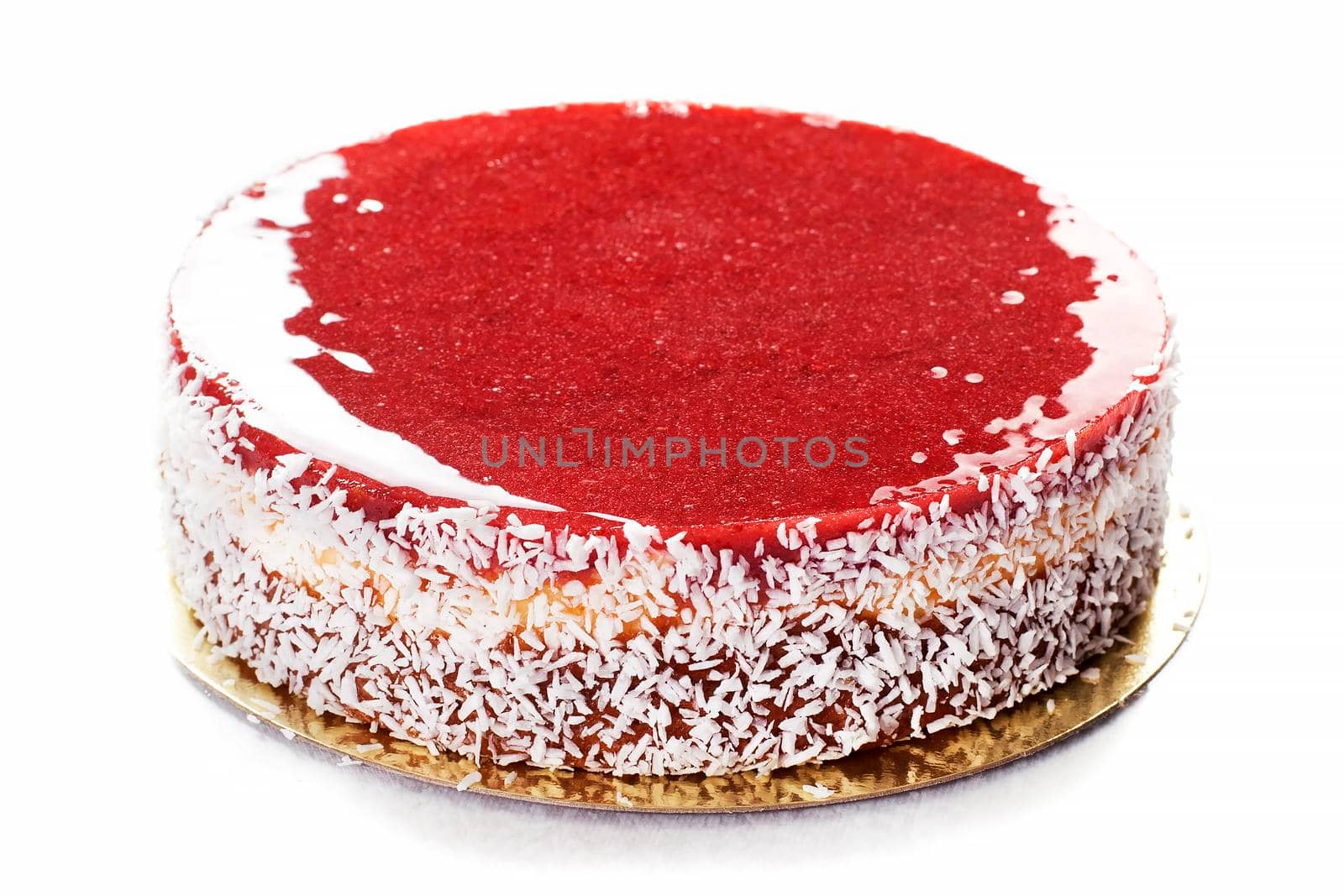 Pastry. Strawberry Cake with Jellies. Isolated on white - Stock image.