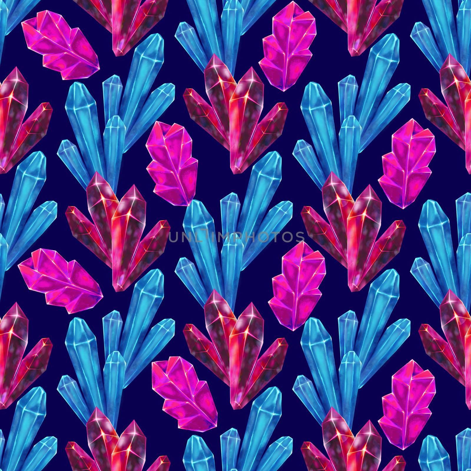 Beautiful magic crystals seamless pattern. Colorful hand drawn watercolor surface pattern for textile, wrapping and other. by iliris