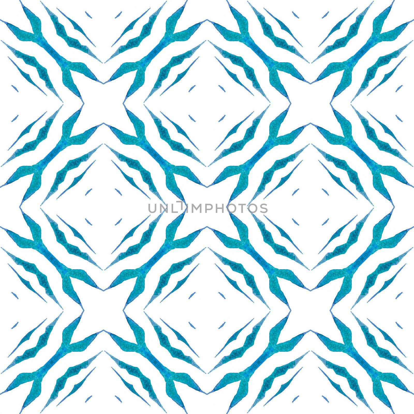 Watercolor medallion seamless border. Blue bewitching boho chic summer design. Textile ready exceptional print, swimwear fabric, wallpaper, wrapping. Medallion seamless pattern.