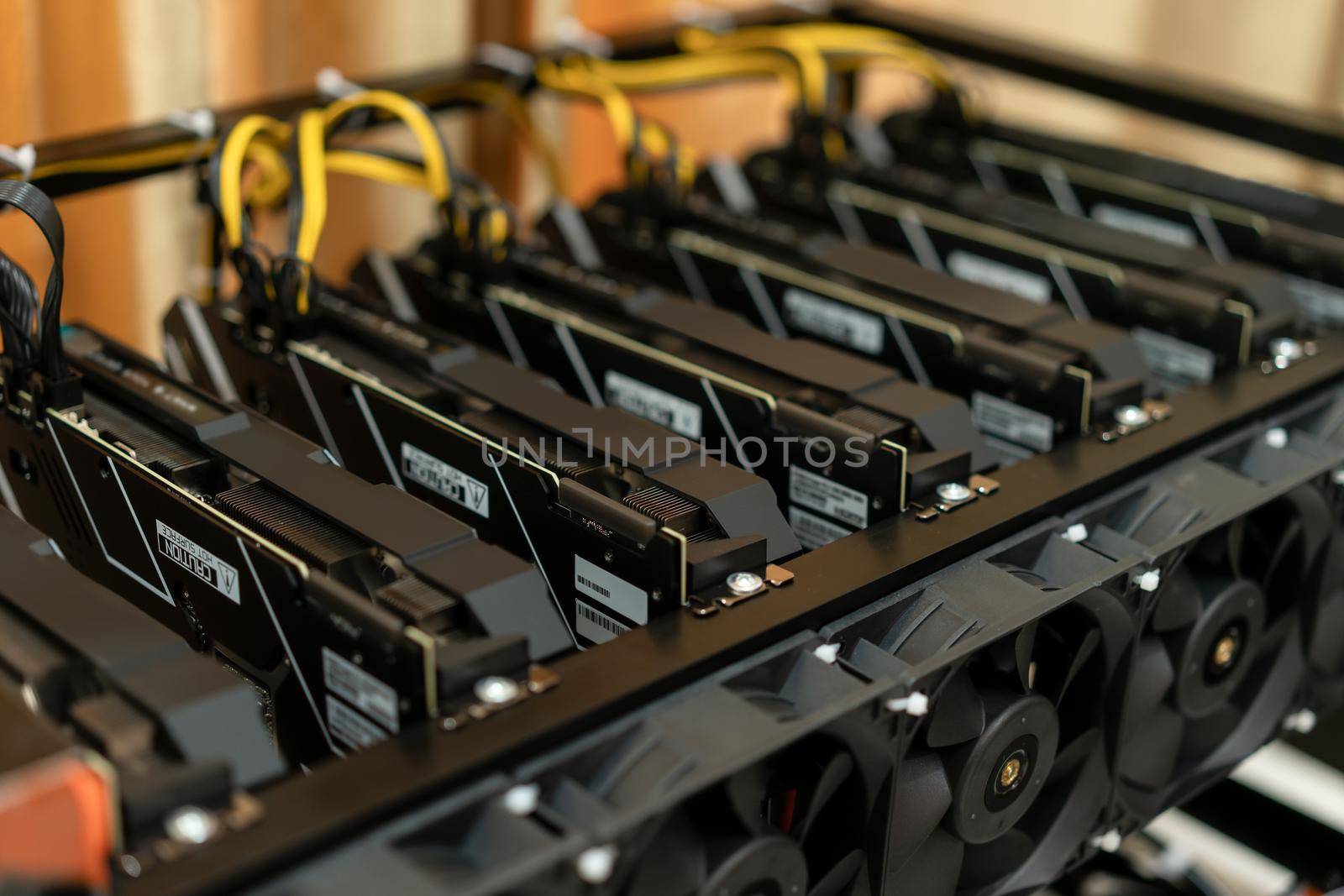 Bitcoin mining farm.  GPU for cryptocurrency miner.