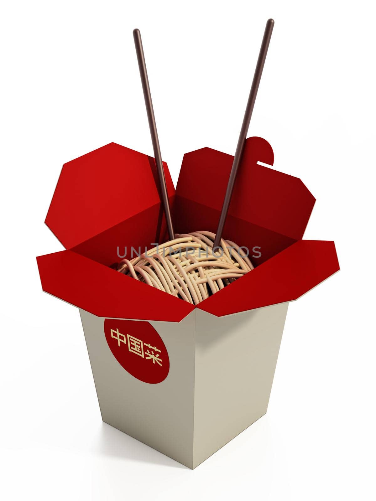 Chinese food box isolated on white background. 3D illustration by Simsek