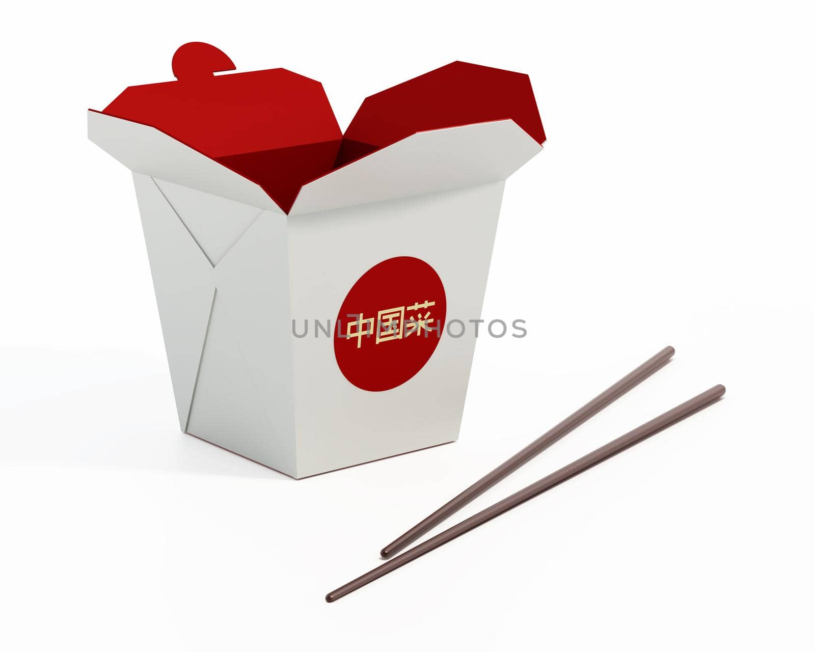 Chinese food box isolated on white background. 3D illustration.