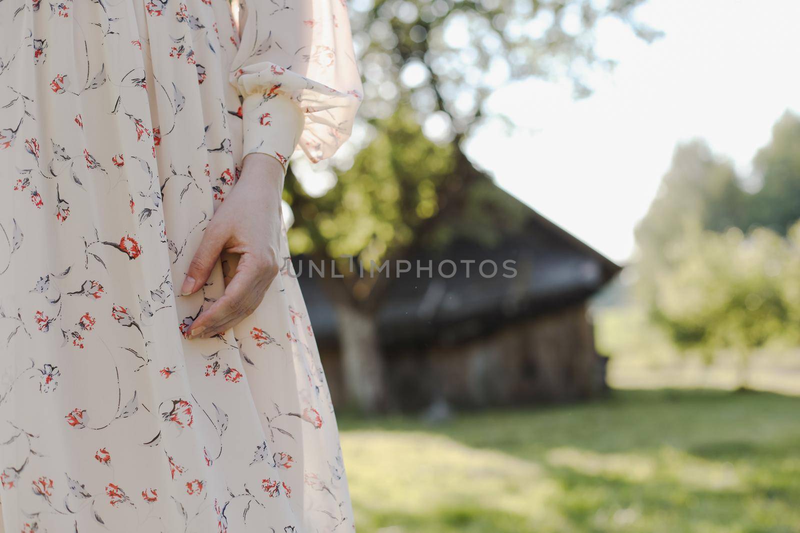 Close up of a woman hand at sunset in the countryside outdoors in summer. Romantic concept by paralisart