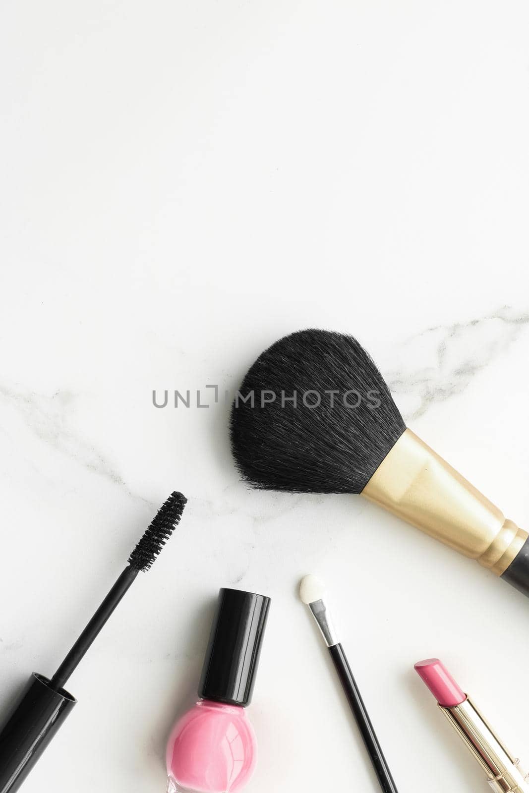 Make-up and cosmetics products on marble, flatlay background - modern feminine lifestyle, beauty blog and fashion inspiration concept