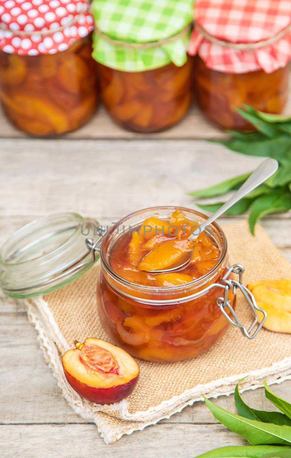 Preservation of nectarine jam. Selective focus. food. by yanadjana