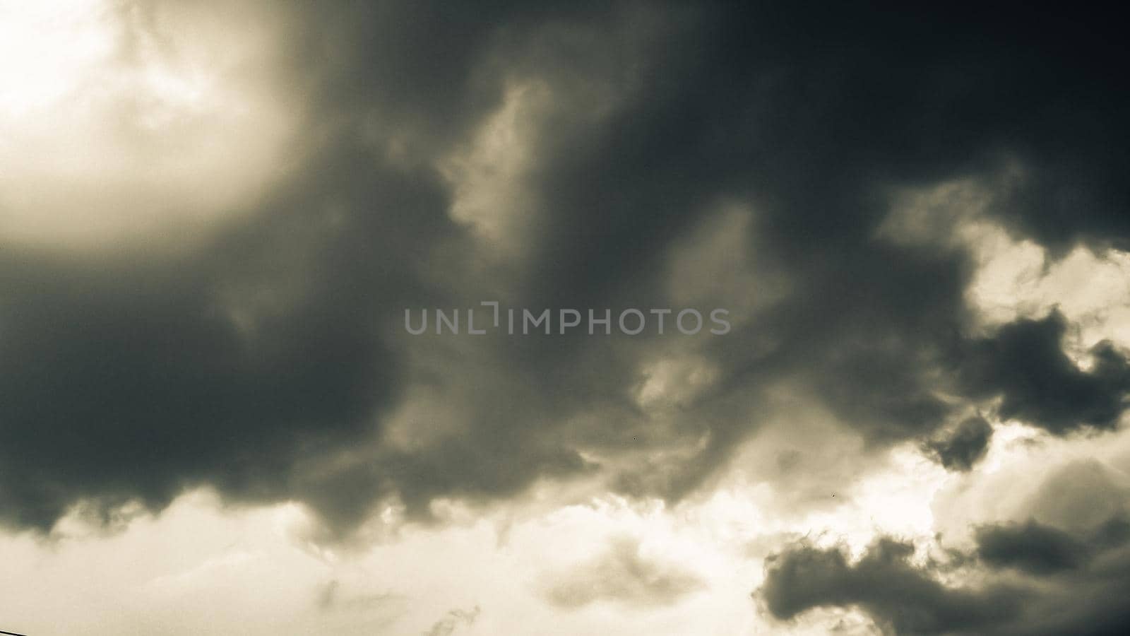 The dark clouds. The sky in black. Pattern of the clouds of tornado, Hurricane or thunderstorm. Sometimes heavy clouds but no rain