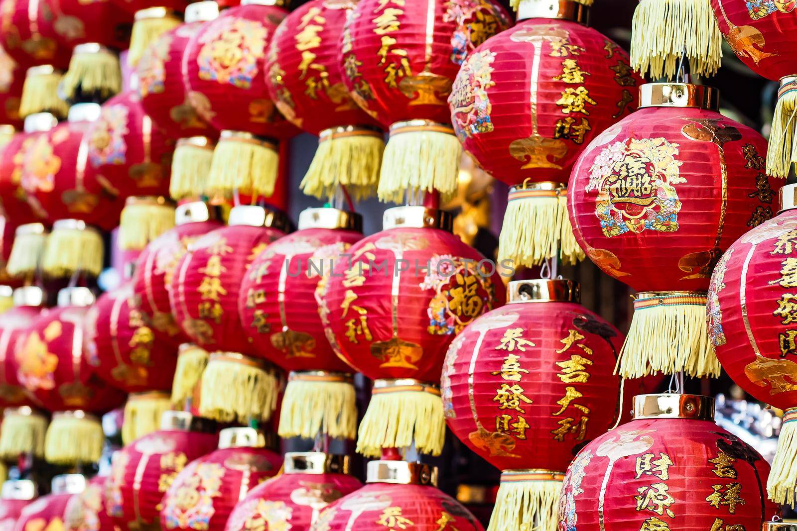 Chinese red lanterns religion traditional decoration in new years culture event festival