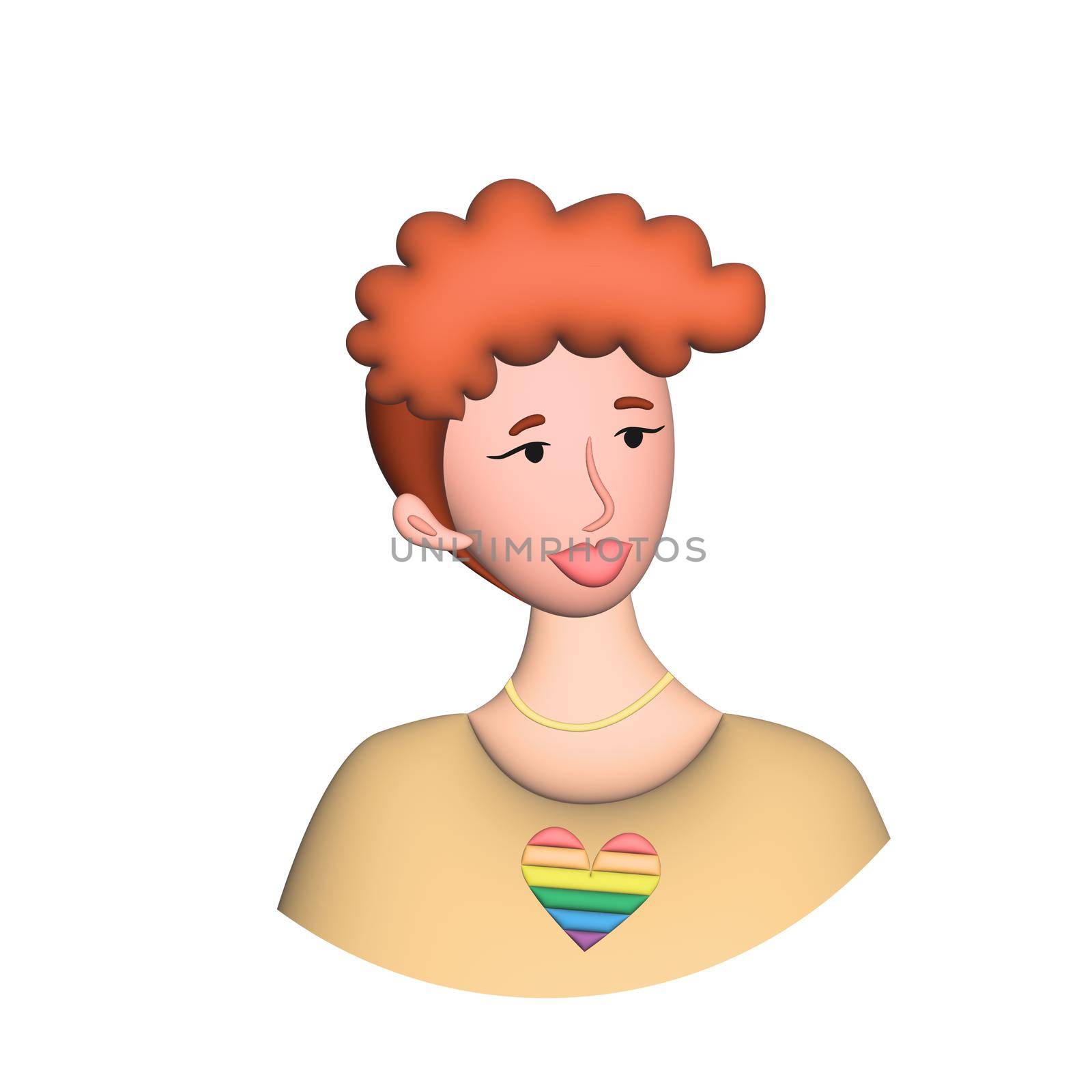 Stylish young curly lesbian girl on white background - illustration