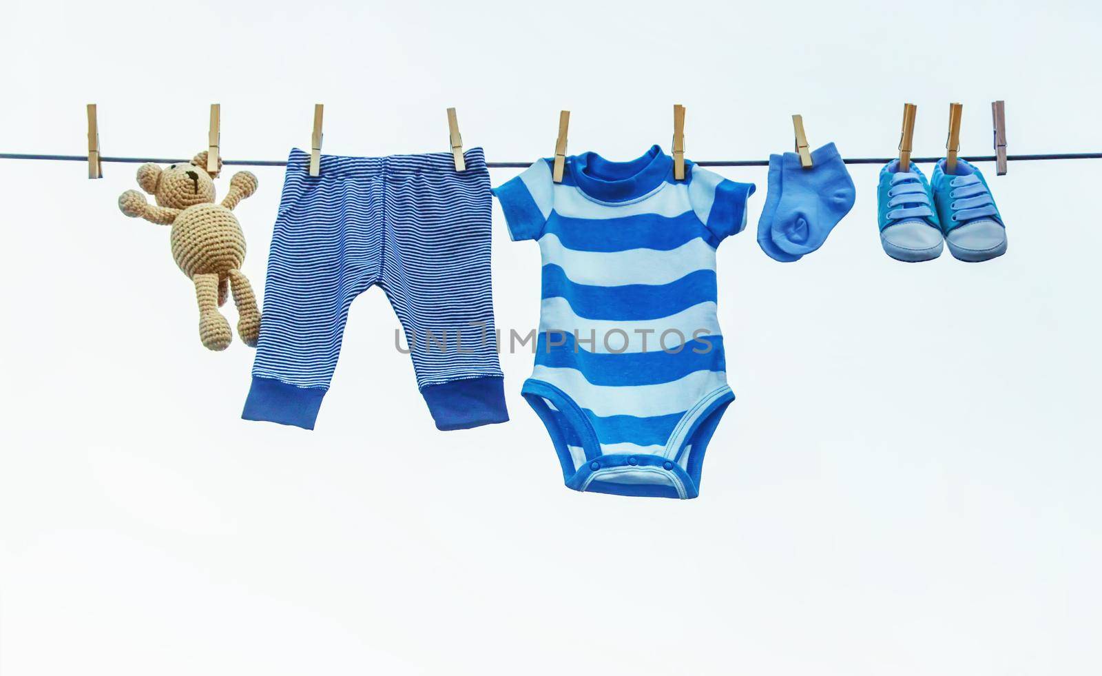 washing baby clothes. Linen dries in the fresh air. Selective focus. nature.