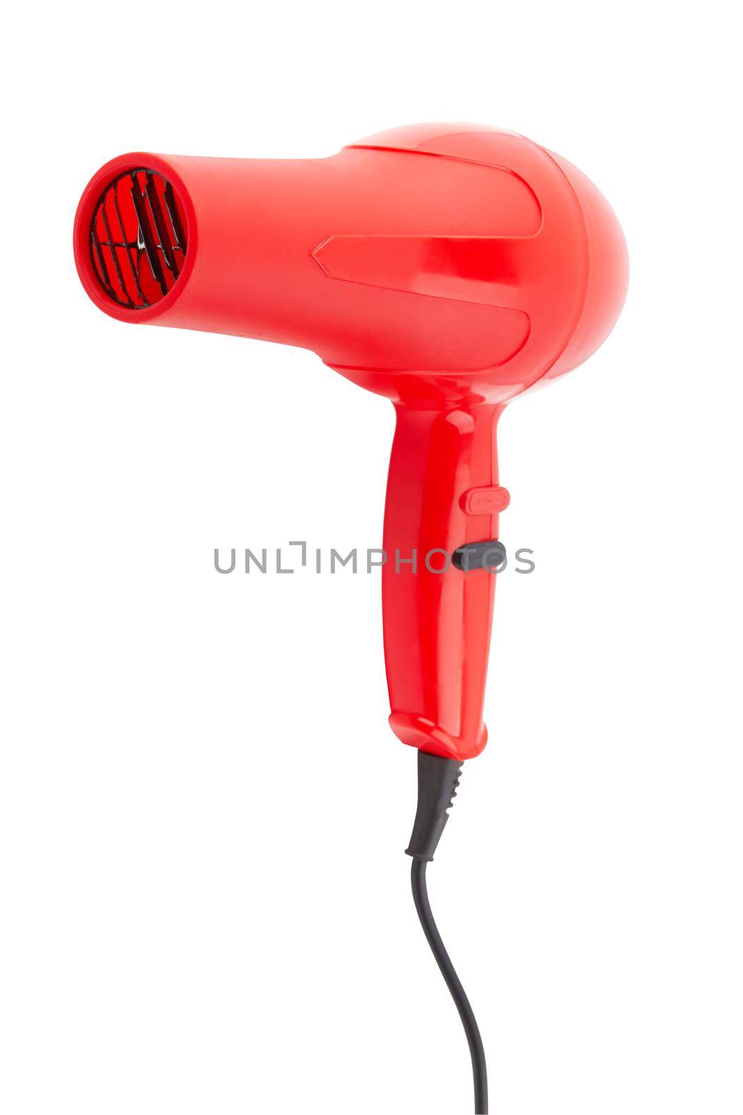 Red hair dryer isolated on a white background
